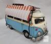 Miniature VW T1 Camper Van Model with Striped Awning and Rooftop Luggage, Metal Construction - 2
