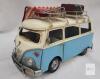 Miniature VW T1 Camper Van Model with Striped Awning and Rooftop Luggage, Metal Construction - 3
