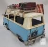 Miniature VW T1 Camper Van Model with Striped Awning and Rooftop Luggage, Metal Construction - 4