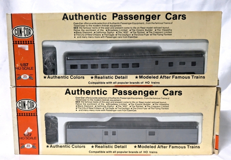 2 Vintage CON-COR 1/87 HO Scale 72' Passenger Cars: Baggage Car Kit & Dining Car Kit (Both Undecorated)