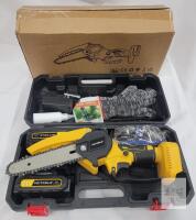 NEW VEITORLD 21V Cordless Mini Chainsaw Kit, 6" Bar, 2 Batteries, Accessories, Hard Case