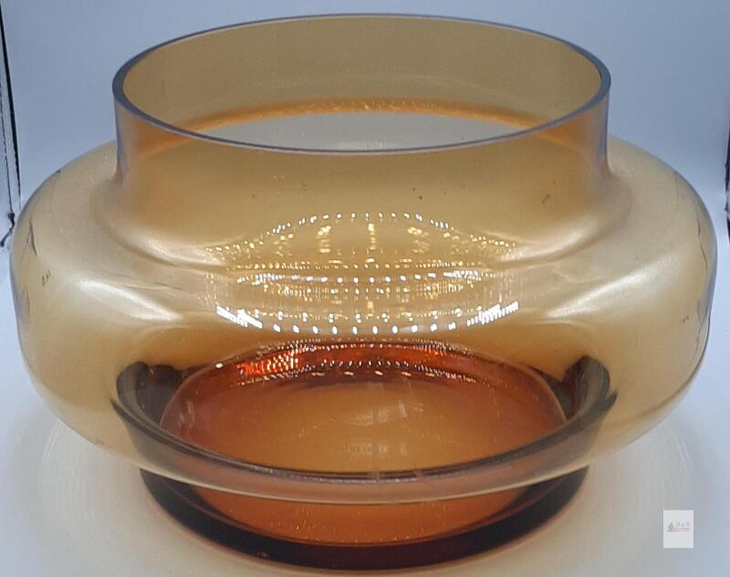 Mid-Century Scandinavian Amber Glass Punch Bowl, 10" Diameter, 7" Height