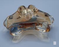 Amber Czech Art Glass Ashtray 7" Mid-Century Modern Centerpiece