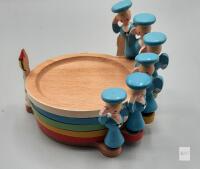 Erzgebirge 1950's Hand-Painted Wooden Coaster Set, 6 Pieces, Vintage Folk Art,