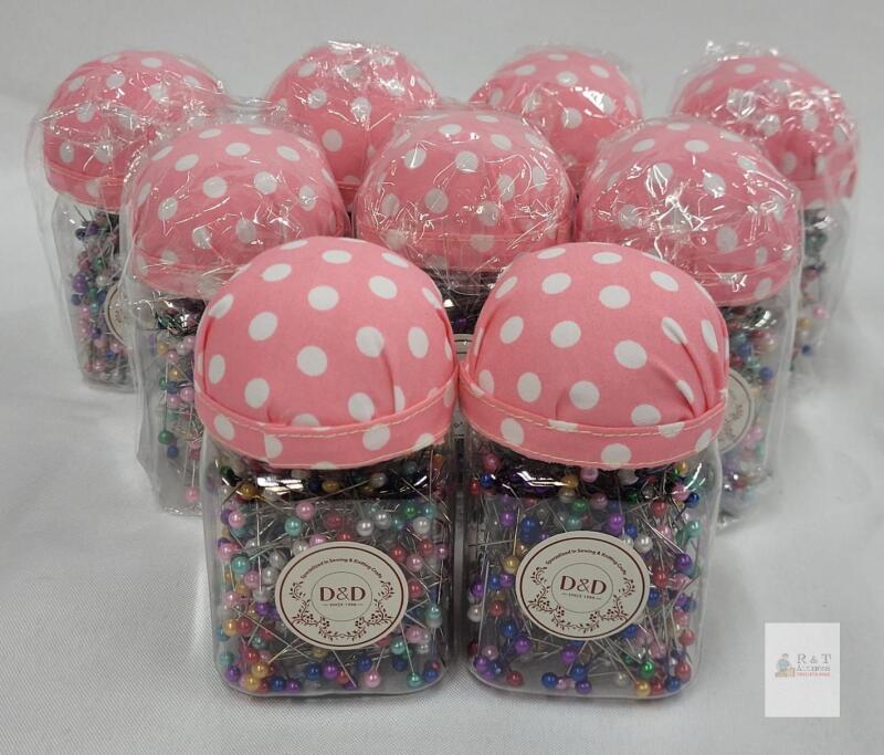 D&D Multi-Color Ball Head Sewing Pins Set with Pincushion Jars, 9-Pack