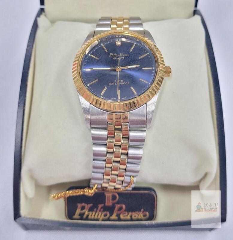 Philip Persio Men's Quartz Blue Dial Two-Tone Stainless Watch 3 ATM, Box & Tag, 39BAM06