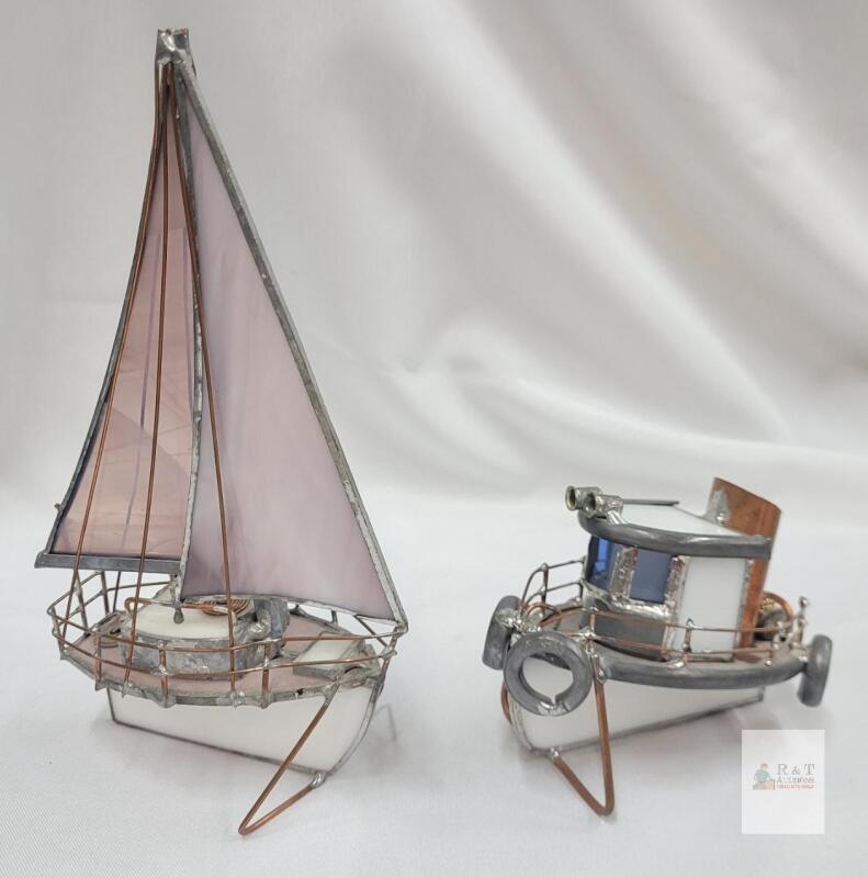 Hand-Crafted Stained Glass Sailboat and Tugboat Models &ndash; Nautical Decor
