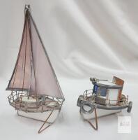 Hand-Crafted Stained Glass Sailboat and Tugboat Models &ndash; Nautical Decor