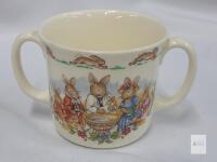 Royal Doulton Bunnykins Double Handled Christening Mug, Bone China, England, Bunny Family Motif
