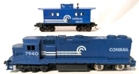 Vintage HO Scale Diecast Conrail #7940 Engine & Plastic Life Like Conrail Caboose #18629.