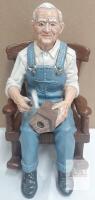 2 pc Ceramic Elderly Man in Rocking Chair Figurine Holding Birdhouse,