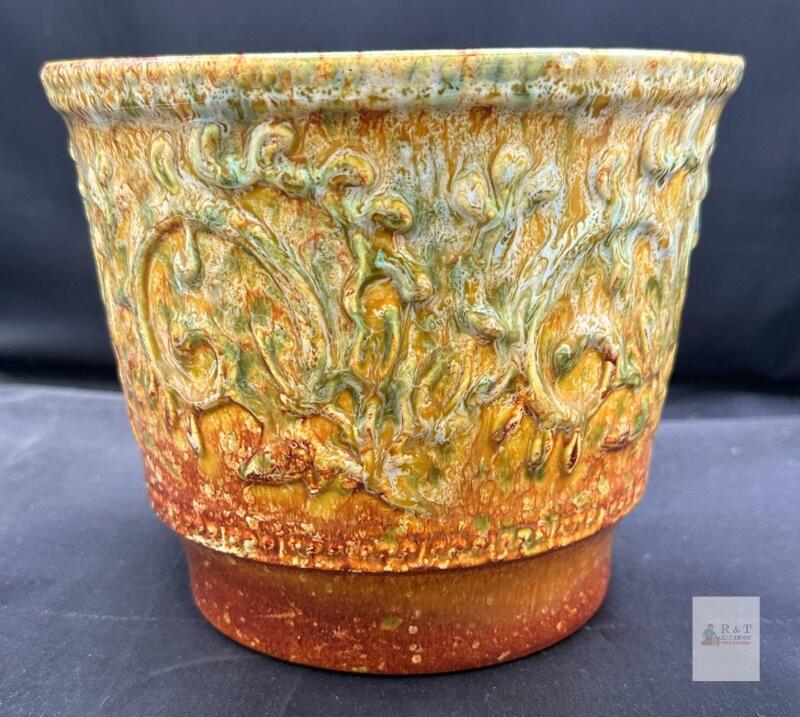 Vintage Haeger No. 1 Ceramic Planter &ndash; Multitone Glaze, Ornate Relief Design,