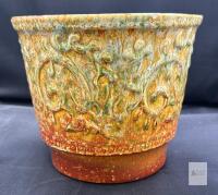 Vintage Haeger No. 1 Ceramic Planter &ndash; Multitone Glaze, Ornate Relief Design,