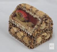 Vintage Seashell Trinket Box, Glass Front with Fish, Approx. 5.25"x3.75"x4", Red Felt Lined