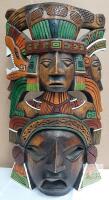 Hand-Carved Mayan Cedar Wood Mask with Jaguar and Serpent Headdress,