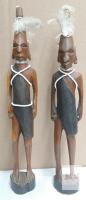 Hand-Carved Maasai Warrior Figurines, 16' Tall, Jacaranda Wood, Beaded Accents