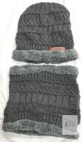 NEW SONG TING Winter Knit Beanie and Neck Warmer Set, Fleece Lined, Charcoal Gray, Adult Unisex