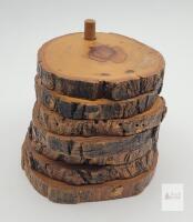 Rustic Live-Edge Wood Coaster Set with Holder - 6 Pieces, 3.75" Diameter, Natural Bark Edge
