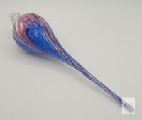 Hand Blown Art Glass Ornament, 10.25" Blue Red Teardrop Icicle Swirl Design