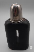 Antique Glass & Leather Hip Flask with Silver-Plated Cup, 3/8 Pint Capacity