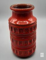 Red West German Scheurich 268-15 Fat Lava Pottery Vase, 15cm Mid-Century, Geometric Relief
