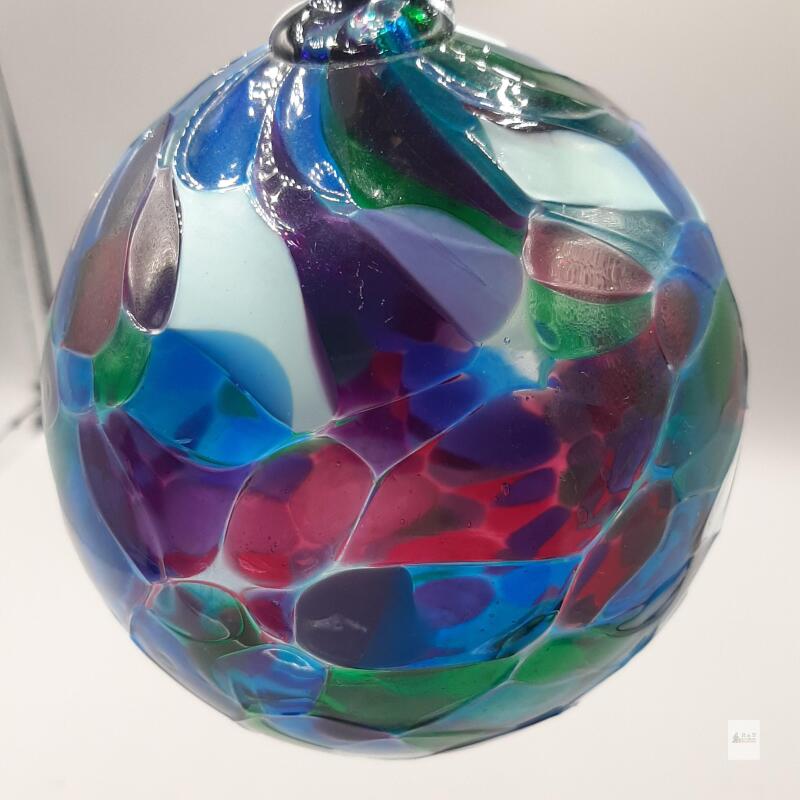 Hand-Blown Glass Friendship Ball Ornament, Swirl Mosaic, 6 in Diameter, Multicolored, Hanging Loop