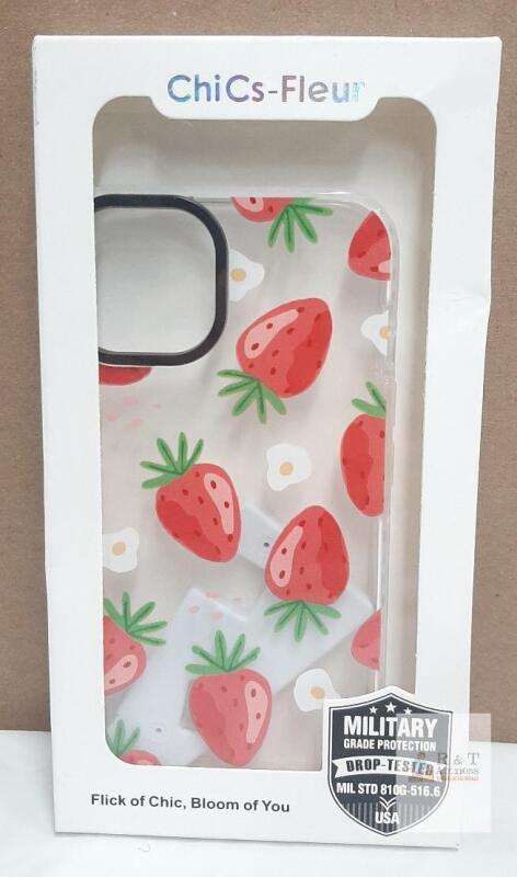 NEW ChiCs-Fleur F24 Eggberry iPhone 13/14 Case &ndash; Clear Strawberry MIL-STD 810G Drop Protection