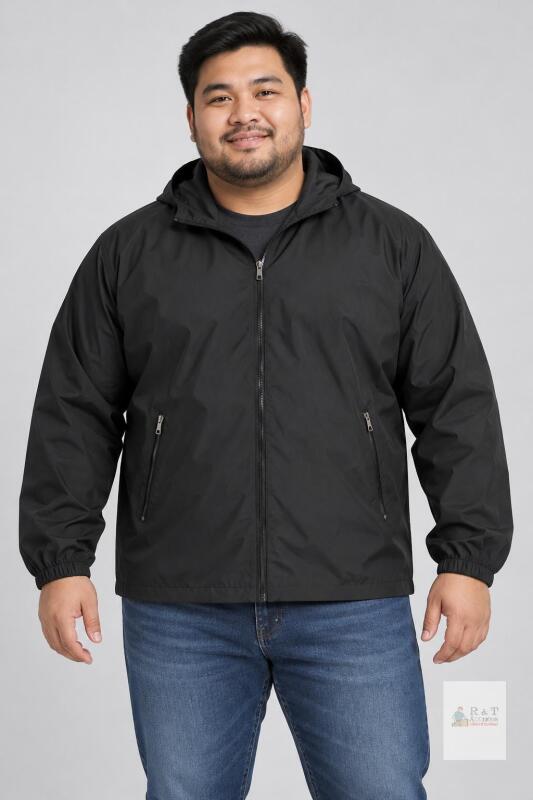 NEW Liyixiang 3XL Black Hooded Windbreaker Jacket with Zippered Pockets