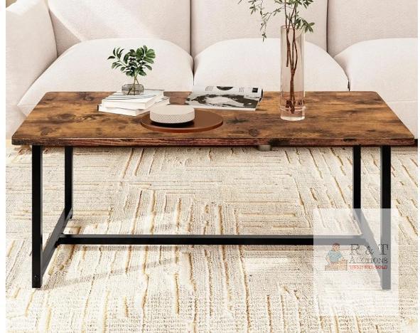 NEW Industrial Coffee Table, Rustic Brown, 35.4&rdquo; x 17.7&rdquo; x 16.5&rdquo;, Engineered Wood Top, Metal Base