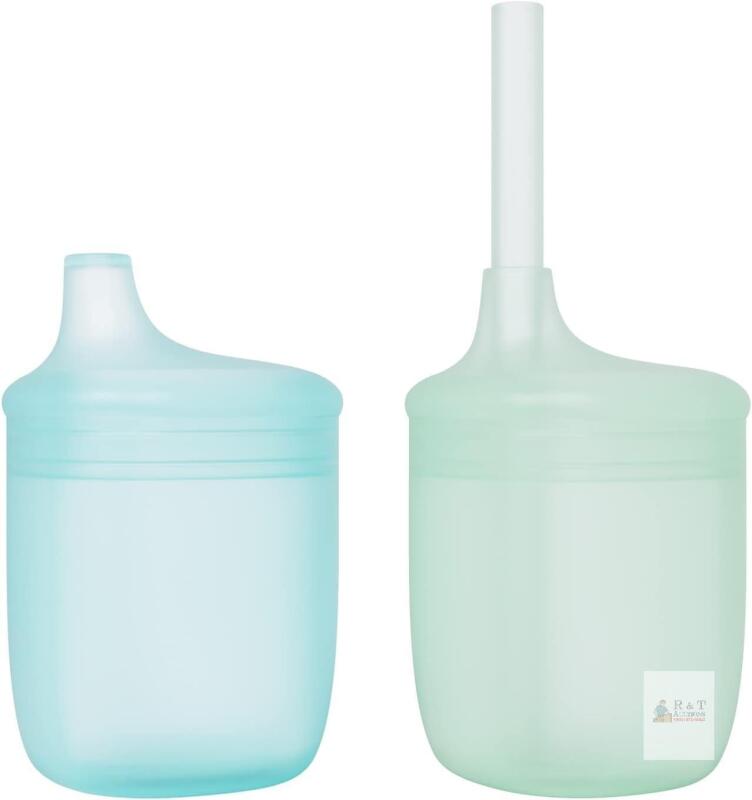 New Straw Sippy Cup for Baby 6 Months+, Silicone Transition Cups for Toddler, Spill Proof See-thru Babies Cup, 100% Food Grade with No Fillers, BPA Free Microwave, Blue Green- packaging damage during transit