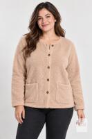 NEW Large Sherpa Fleece Cardigan Jacket, Button-Up, Light Beige, Long Sleeve, Soft Polyester