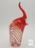 Murano Style Hand-Blown Glass Elephant Figurine, 8 Inch Tall, Red and Clear Latticino Pattern