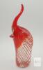Murano Style Hand-Blown Glass Elephant Figurine, 8 Inch Tall, Red and Clear Latticino Pattern - 2