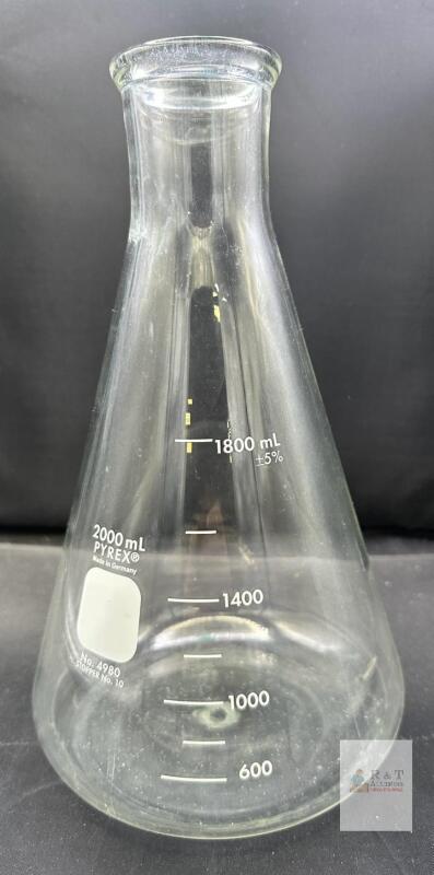 PYREX 4980-2L Erlenmeyer Flask, 2000 mL, Borosilicate Glass, Graduated, Heavy Duty Rim
