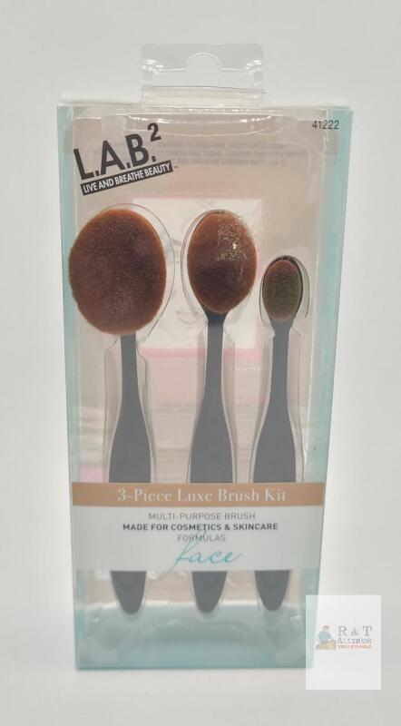 L.A.B.&sup2; 3-Piece Luxe Multi-Purpose Face Brush Kit, Synthetic, for Cosmetics & Skincare, Sealed Box