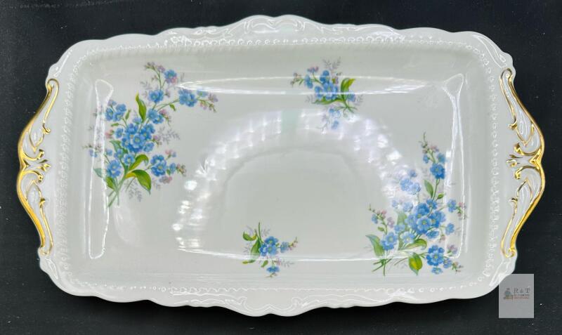 Royal Albert Forget Me Not Bone China Rectangular Serving Tray, Floral & Gold England, 12 Inch