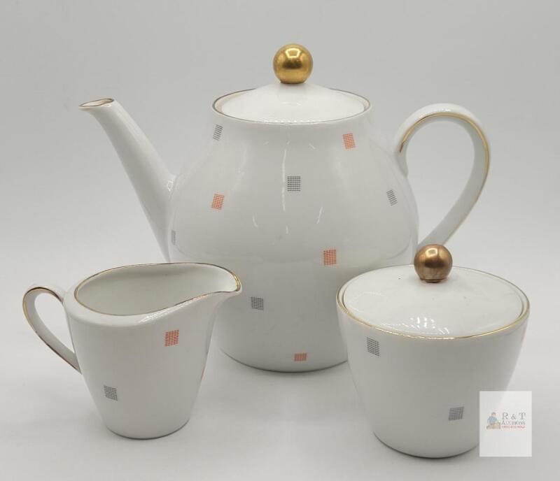 Seltmann Weiden Bella Bavaria Porcelain Tea Set &mdash; Teapot, Sugar Bowl, Creamer, Gold Trim