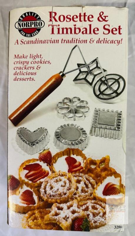Norpro 3286 Rosette & Timbale Set &ndash; 6 Molds, Wooden Handle, Original Box