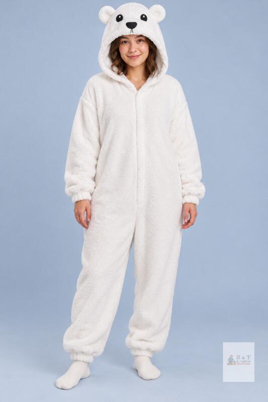 New NEW NEWCOSPLAY White Bear Sherpa Onesie Costume &ndash; Adult Unisex Medium