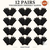12 NEW Black Touchscreen-Friendly Knit Gloves with Grey Fingertips