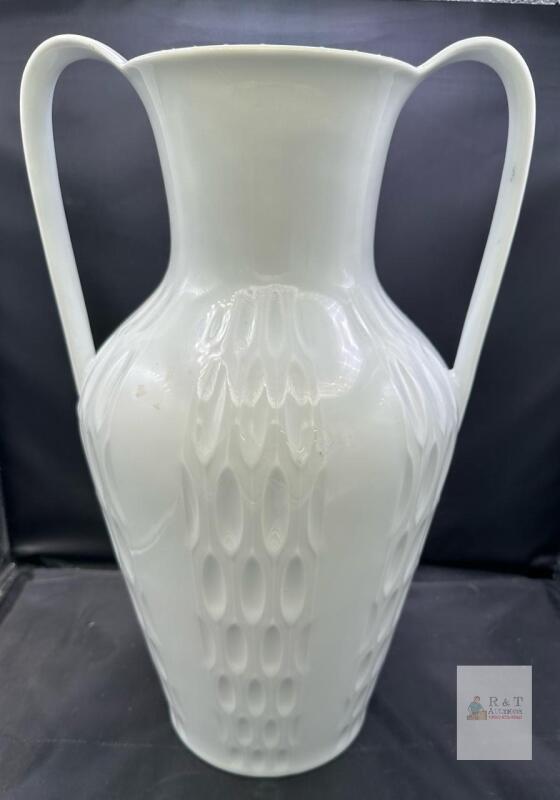 Bayreuther Porzellan 100 Jahre Commemorative Vase, 15" Tall, Embossed Design, Bavaria, Germany