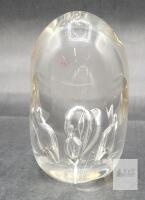 Clear Glass Art Paperweight with Encased Tulip Motif, Approx. 4.25" Height
