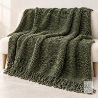 NEW Very Soft Olive-Green Fringed Blanket, 64&Prime; &times; 96&Prime;