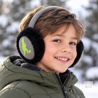 NEW Dinosaur Graphic Faux Fur Earmuffs, One-Size, Over-the-Head, Grey/Black/Neon Yellow