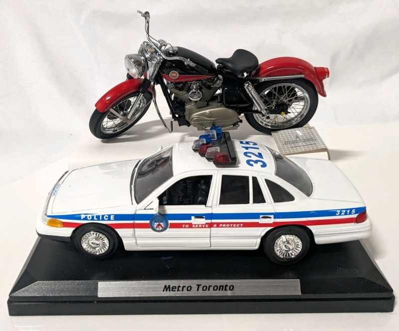 Diecast Metro Toronto Police Car Model & Franklin Mint 1957 Harley Davidson Sportster (Approx 1:24 - 1:30 Scale)