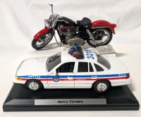 Diecast Metro Toronto Police Car Model & Franklin Mint 1957 Harley Davidson Sportster (Approx 1:24 - 1:30 Scale)