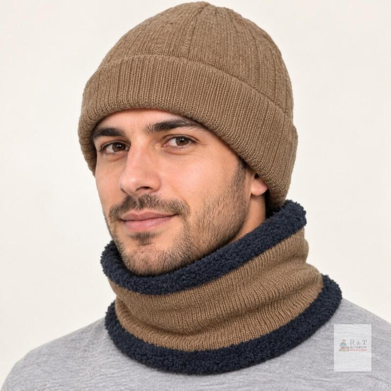 New Tan Knit Beanie & Neck Warmer Set
