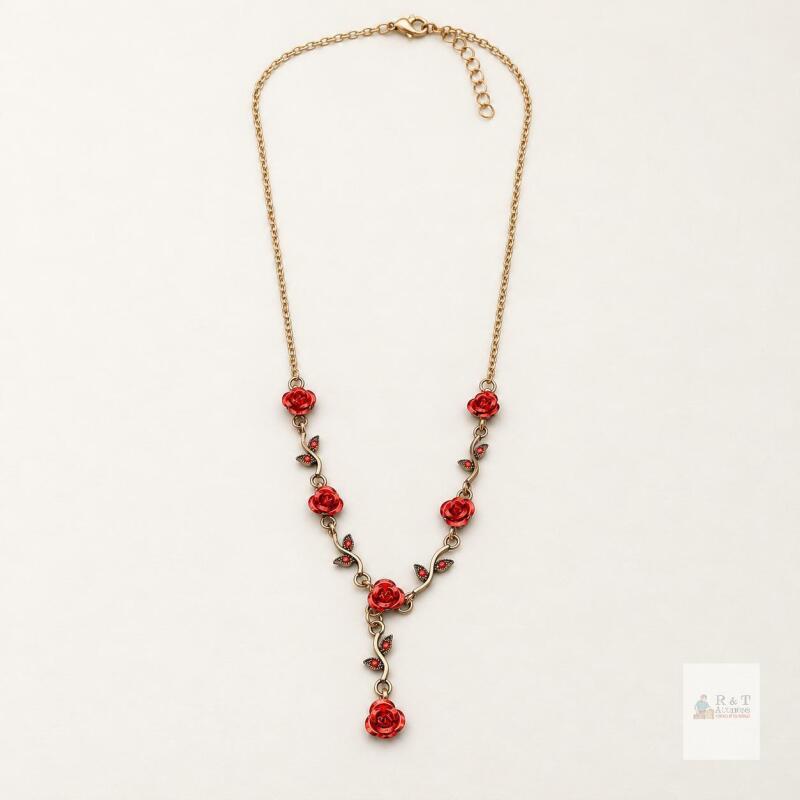 New Red Rose Vine Y-Necklace