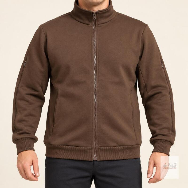 New Brown Full-Zip Sweatshirt Jacket, Large, with Dialysis-Friendly Arm Zippers