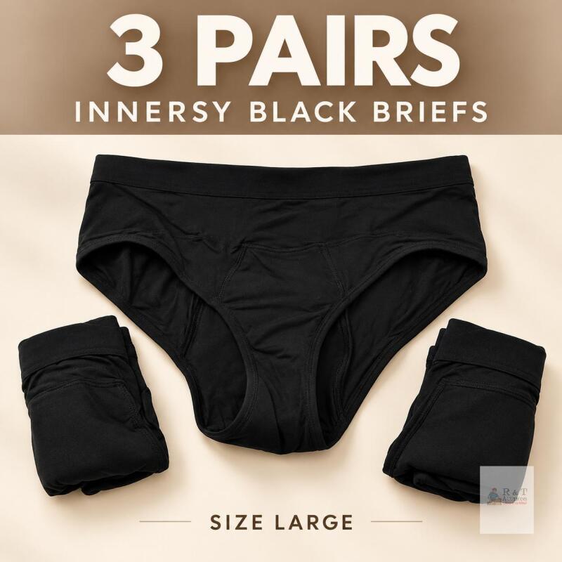 new INNERSY Women&rsquo;s Black Briefs, Size Large, 3 Pairs